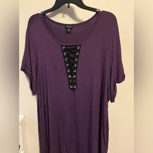 Torrid Deep Purple Lace-Up Short Sleeve Top